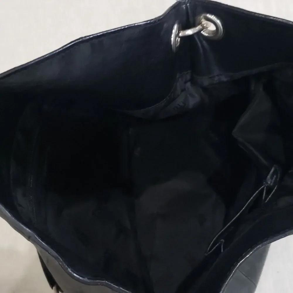 Franco Sarto Purse Hobo Distressed Leather Black Silver Link Hardware Tote